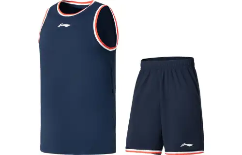 Li Ning, basketball T-shirt with a round collar, shorts, blue set, with your logo imprint, men's style