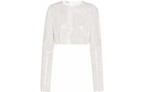 MIU MIU Crop Tops Women's Silver Gray Crew Neck Moderate