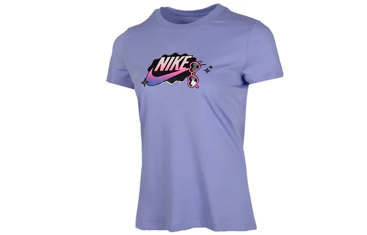 Nike T-Shirts Women's Teal Blue Crew Neck Moderate Straight Fit