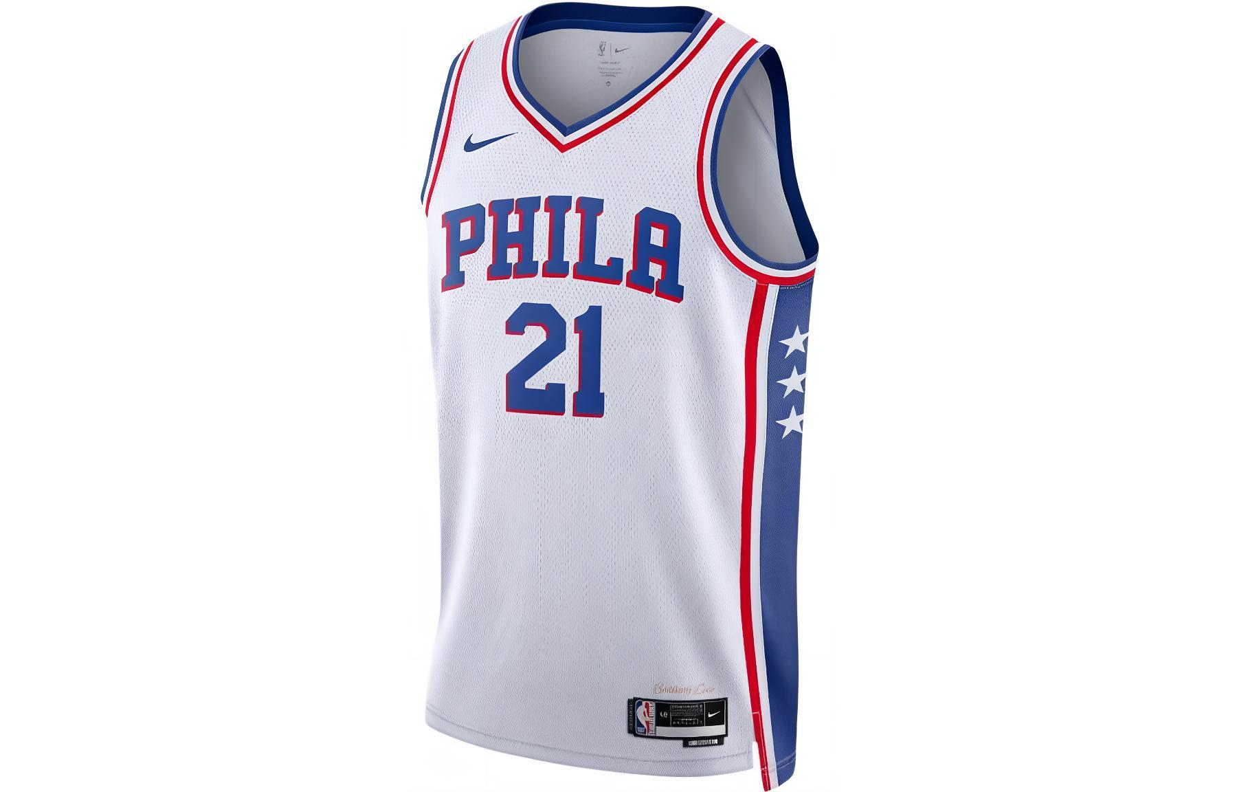 Nike NBA team printed jersey SW fan version 22-23 season league limited 76ers Embiid No. 21 basketball vest same style for men and women white