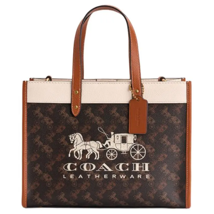 COACH Field Artificial Leather With Cow Leather Tote Bag, Shopping Bag, Shoulder Bag, Crossbody Bag, Handbag Large