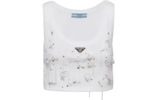 PRADA Crystal-embroidered Ribbed Tank Top