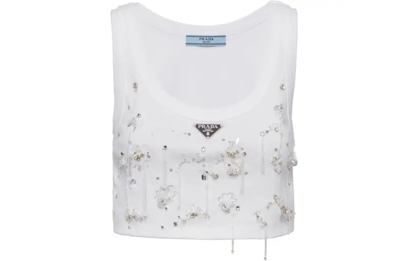 PRADA Crystal-embroidered Ribbed Tank Top