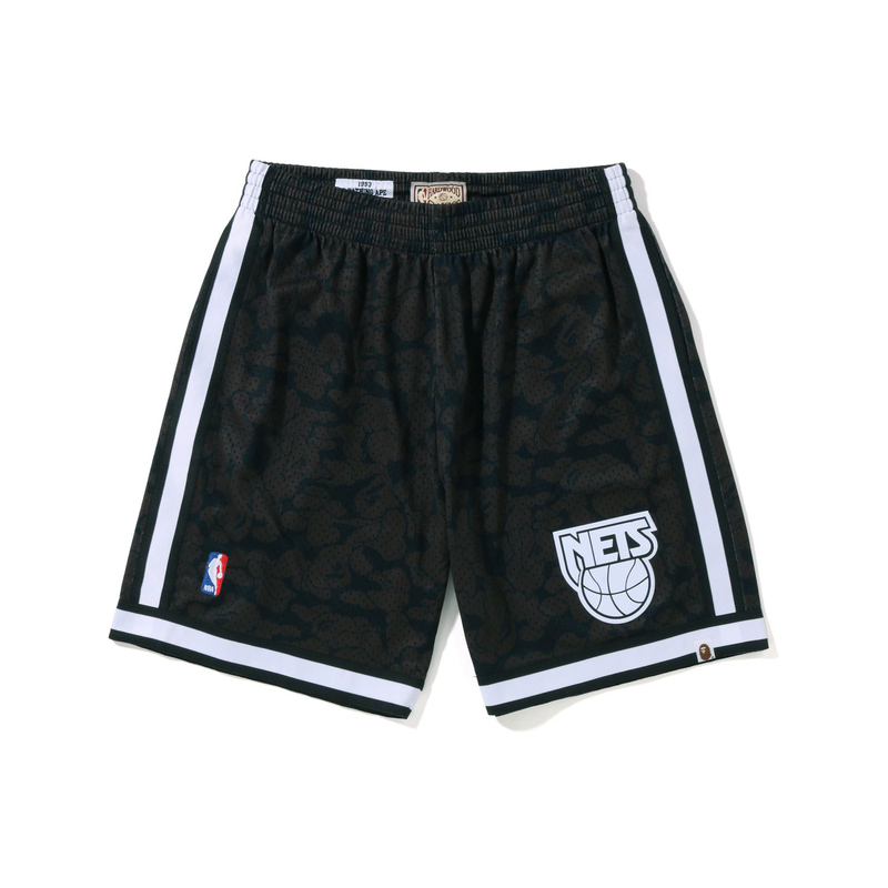 A BATHING APE X Mitchell & Ness FW22 co-branded model Camouflage SW fan version Brooklyn Nets basketball pants Men and women