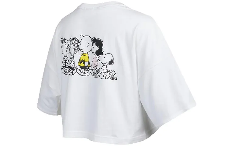 PUMA PEANUTS Crop Tops Women's White Crew Neck Moderate