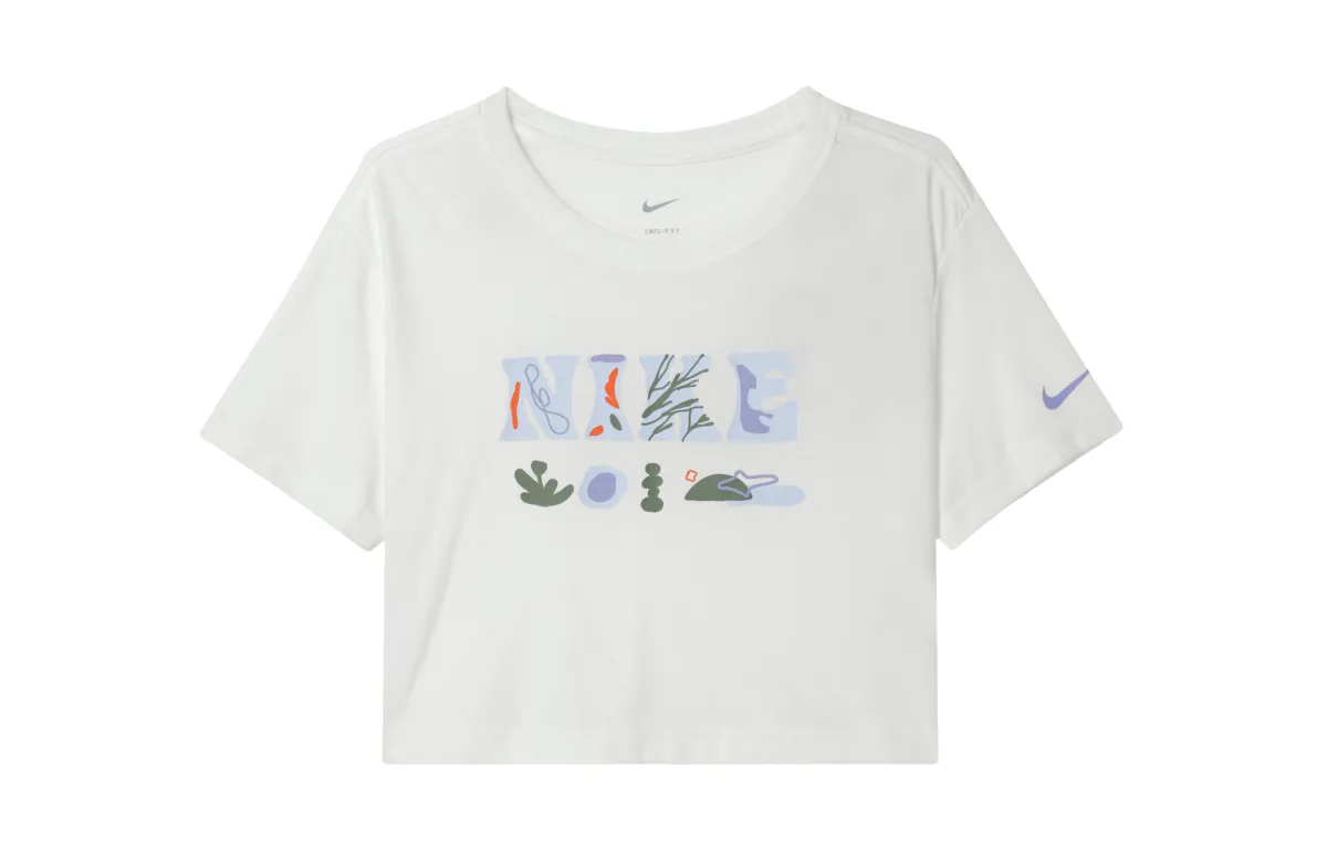 Nike Dri-FIT Women's Print Cropped Crewneck T-Shirt White