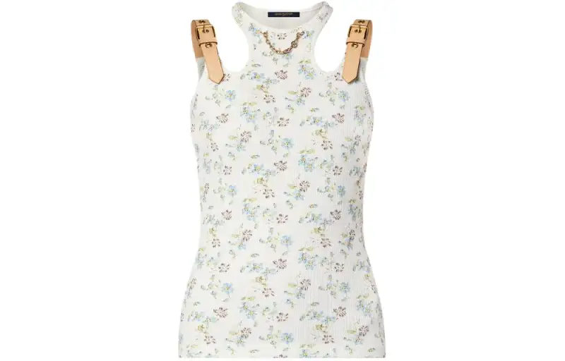 LOUIS VUITTON Floral Print Eyelet Belt Tank Top