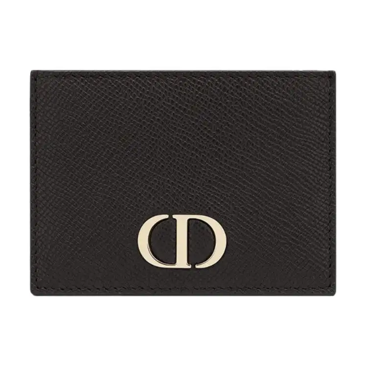 DIOR 30 Montaigne Grain Cow Leather Card Holder Card Holder Unisex Black