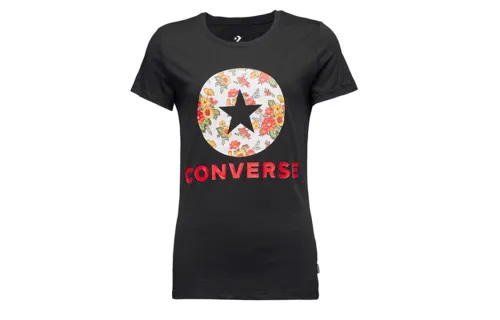 Converse T Shirts Women's Black Crew Neck Moderate Straight Fit