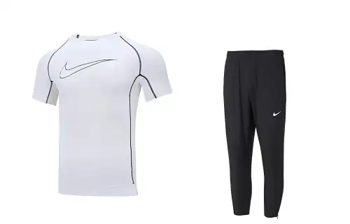 Nike Casual Sportswear Men's White T Shirt+Black Pants Crew Neck Moderate