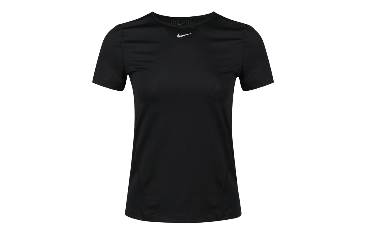 Nike Breathable quick dry black T-shirt for leisure with a round collar for training, for running, slim fit, with short sleeve