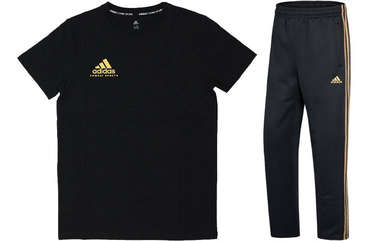 Adidas, short sleeve T-shirt, trousers, golden sports suit, with your logo imprint, loose straight fit, men's style