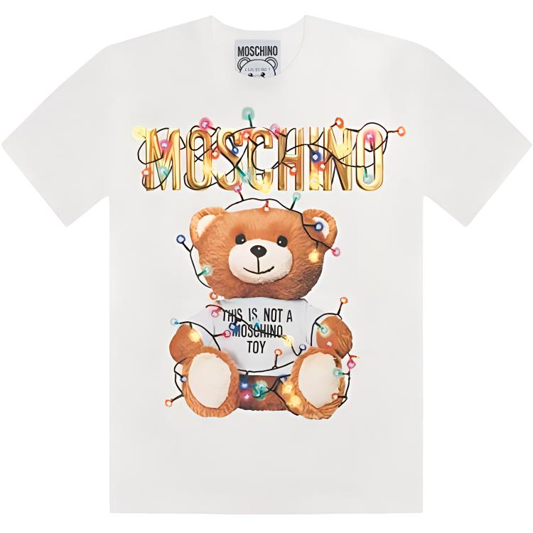 MOSCHINO Moschino Moschino Teddy Series Colorful Bulb Teddy Bear Print Short Sleeve Drop Sleeve T-Shirt Women's White
