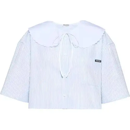 MIU MIU Crop Tops Women's Blue Peter Pan Collar Moderate