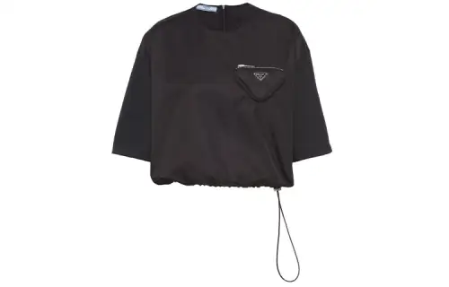 PRADA Crop Tops Women's Black Crew Neck Moderate
