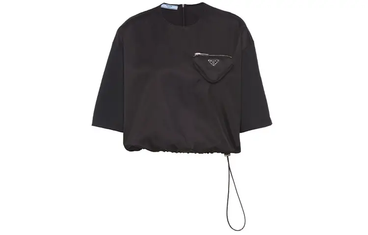 PRADA Crop Tops Women's Black Crew Neck Moderate