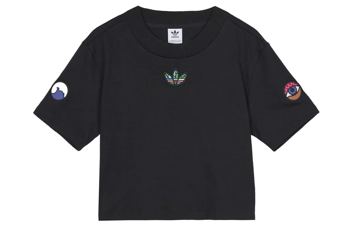 Adidas Originals Crop Tops Women's Black Crew Neck Moderate