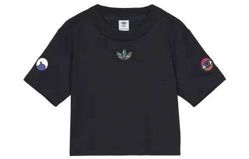 Adidas Originals Crop Tops Women's Black Crew Neck Moderate