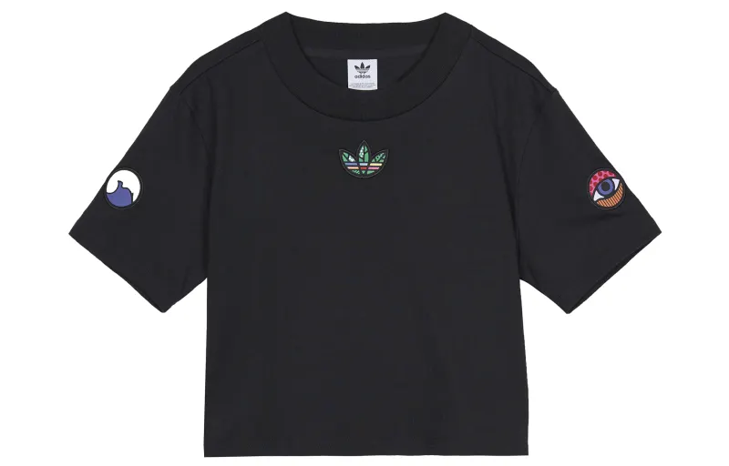 Adidas Originals Crop Tops Women's Black Crew Neck Moderate