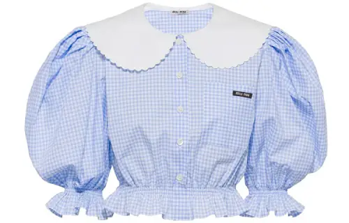 MIU MIU Crop Tops Women's Blue Crew Neck Moderate