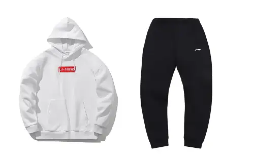 Li Ning Logo Print Casual Hooded Pullover Fleece Lined Hoodies & Sweatshirts With Elastic Cuff Fleece Lined Sweatpants
