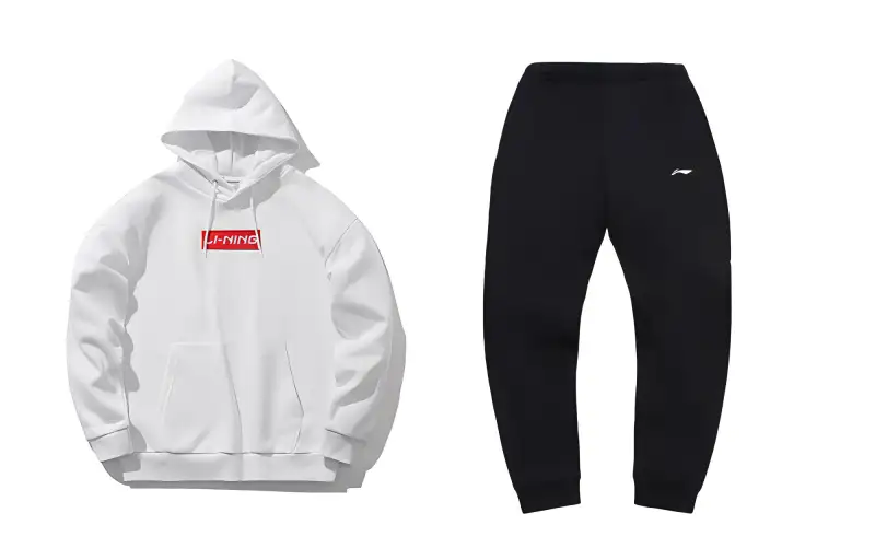 Li Ning Logo Print Casual Hooded Pullover Fleece Lined Hoodies & Sweatshirts With Elastic Cuff Fleece Lined Sweatpants