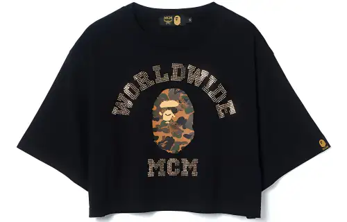 Bape X Mcm Rhinestone College Short Tee Black
