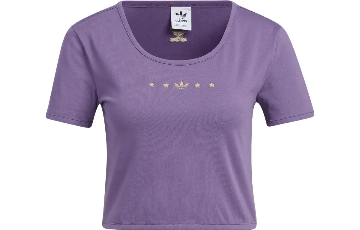 Adidas Originals Crop Tops Women's Technology Purple Crew Neck Moderate
