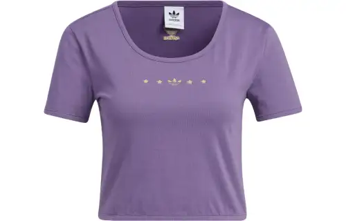 Adidas Originals Crop Tops Women's Technology Purple Crew Neck Moderate