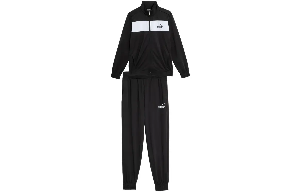 PUMA POLY SUIT CL Classic Color Block Stand Collar Zipper Top Cuffed Pants Fleece-Lined Vintage Casual Sportswear Men's