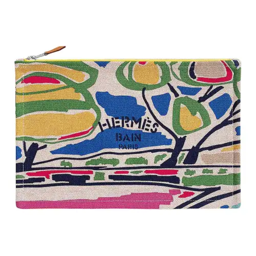 HERMES Canvas Clutch Women's Multicolor
