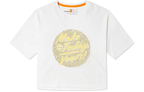 Timberland Crop Tops Women's White Crew Neck Moderate