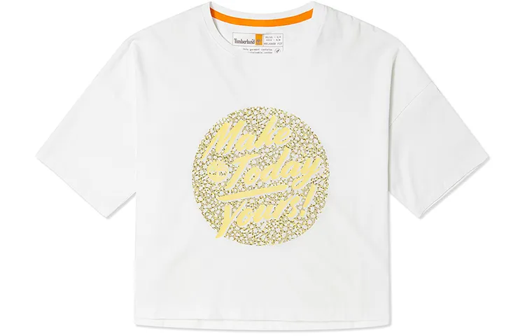 Timberland Crop Tops Women's White Crew Neck Moderate