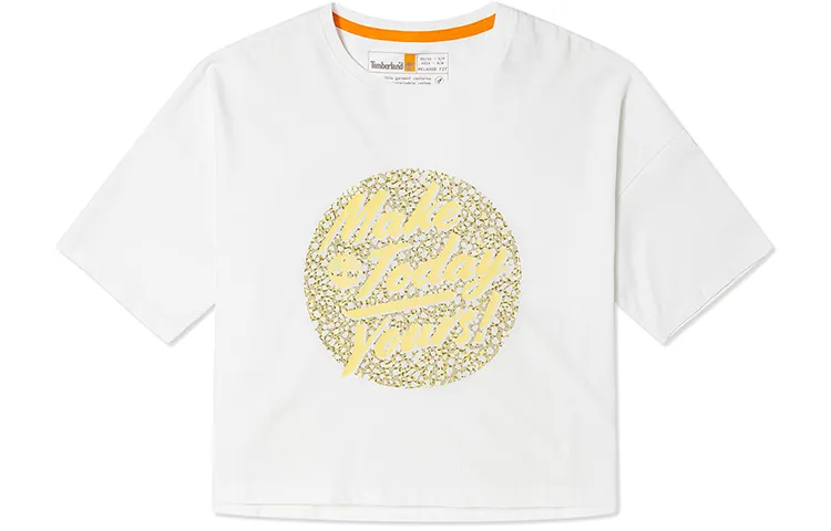 Timberland Crop Tops Women's White Crew Neck Thin Straight Fit