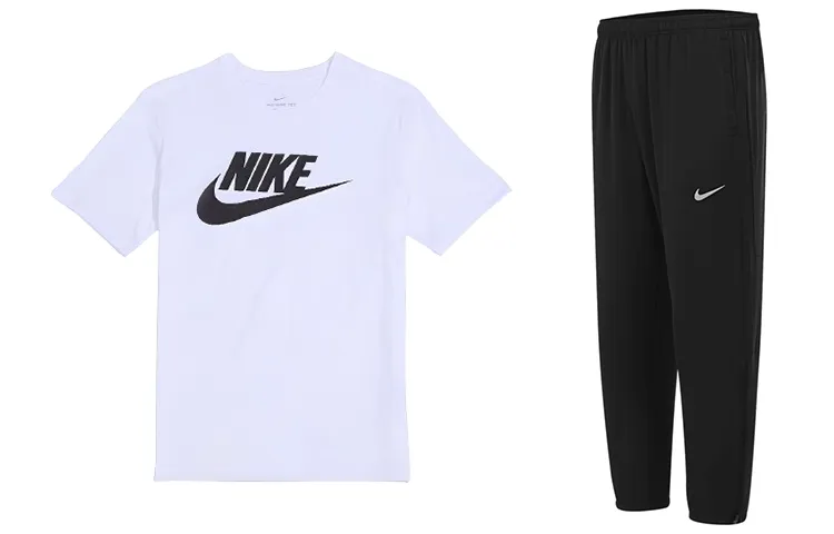 Nike Casual Sportswear Sets Men's White+Black Crew Neck Moderate