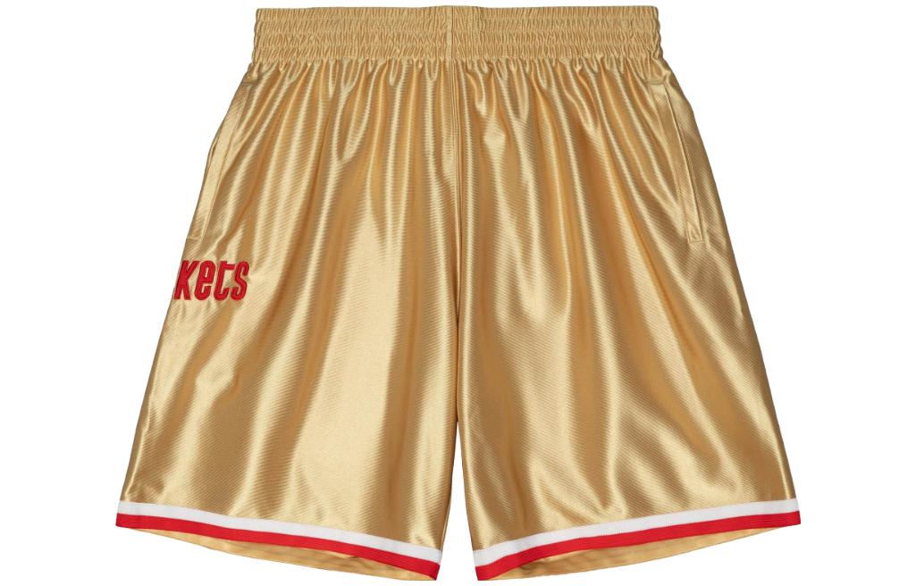 Mitchell & Ness 75th Anniversary Gold Swingman Houston Rockets 1993-94 Shorts Solid Color Letter Print Elastic Waist Loose Casual Shorts Men's Gold