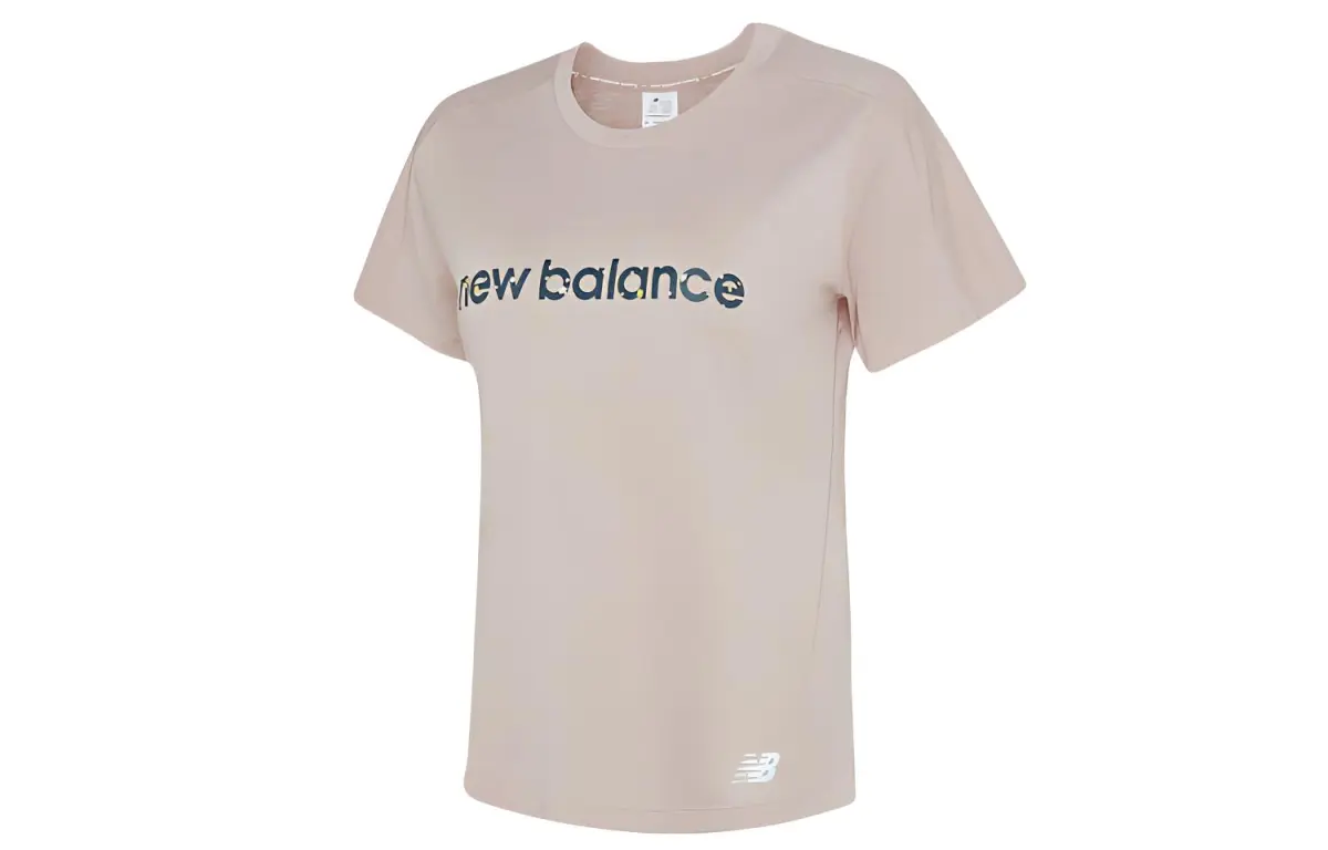 New Balance T-Shirts Women's Pink Crew Neck Moderate Straight Fit