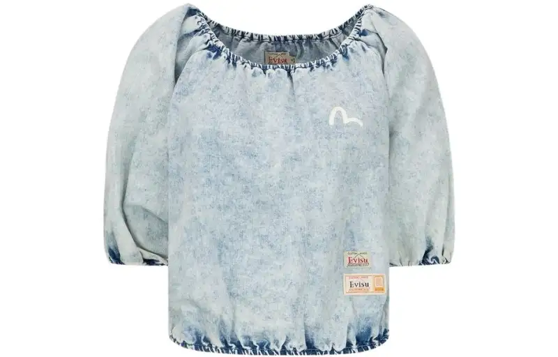 EVISU Crop Tops Women's Blue Crew Neck Moderate