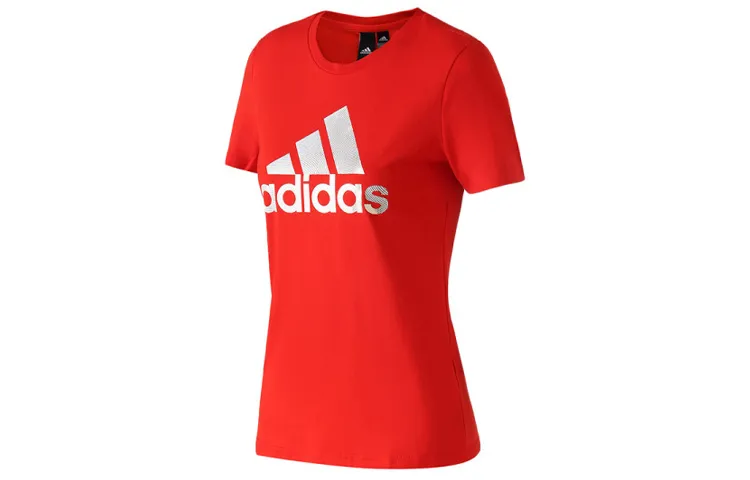 Adidas T-Shirts Women's Red Crew Neck Moderate Cinched Waist