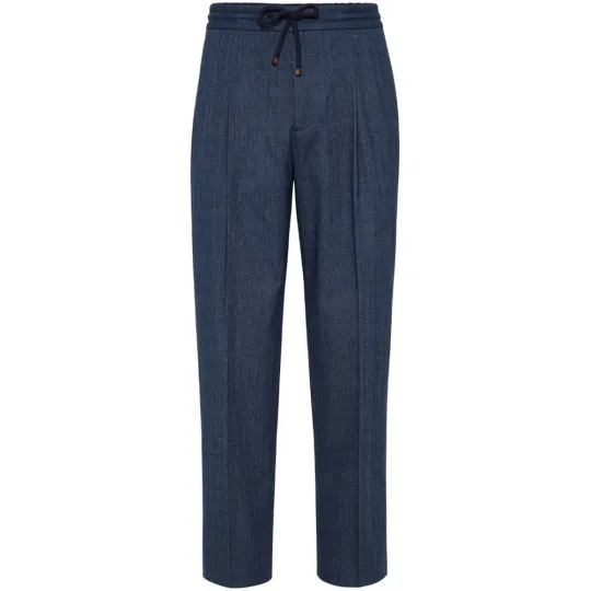 Brunello Cucinelli Drawstring Pleated Tapered Leg Trousers
