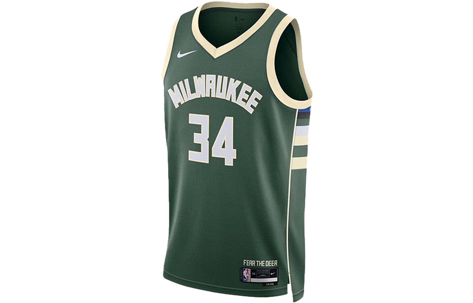 Nike NBA quick-drying team logo printed sleeveless jersey SW fan version 22-23 season team limited Bucks Antetokounmpo No. 34 basketball vest same style for men and women green