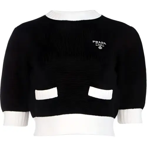 PRADA Crop Tops Women's Black Crew Neck Moderate