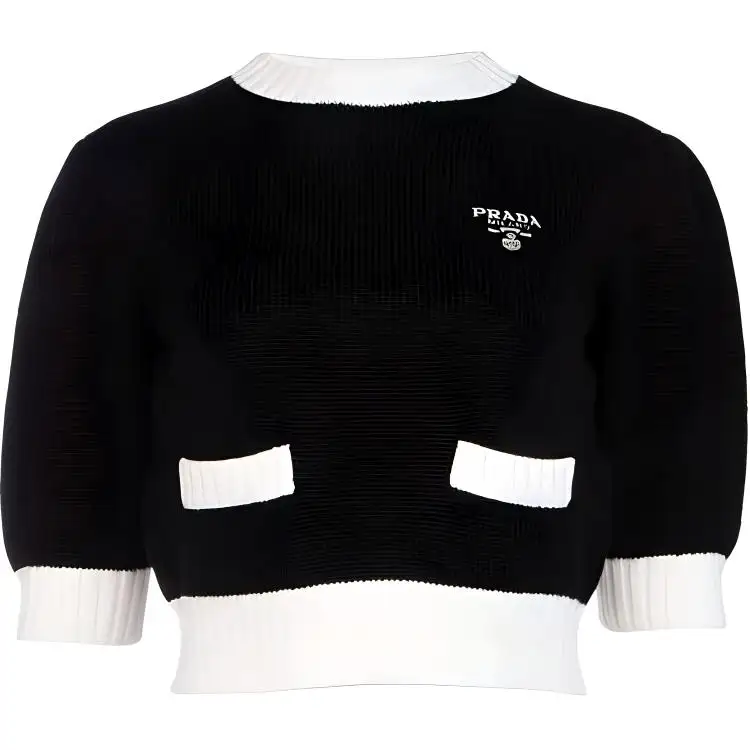 PRADA Crop Tops Women's Black Crew Neck Moderate