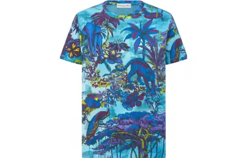 DIOR T Shirts Women's Blue Crew Neck Moderate Straight Fit