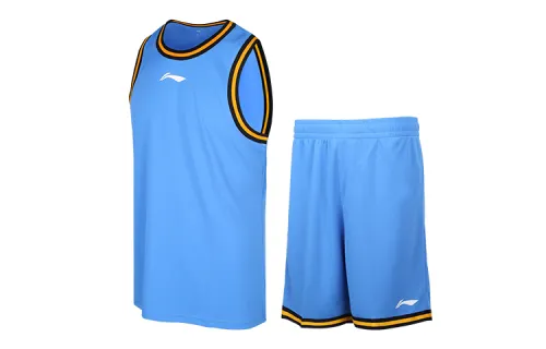 Li Ning, basketball breathable short sleeve T-shirt with a round collar, shorts, basketball uniform for training, absorbs sweat and smell, men's style