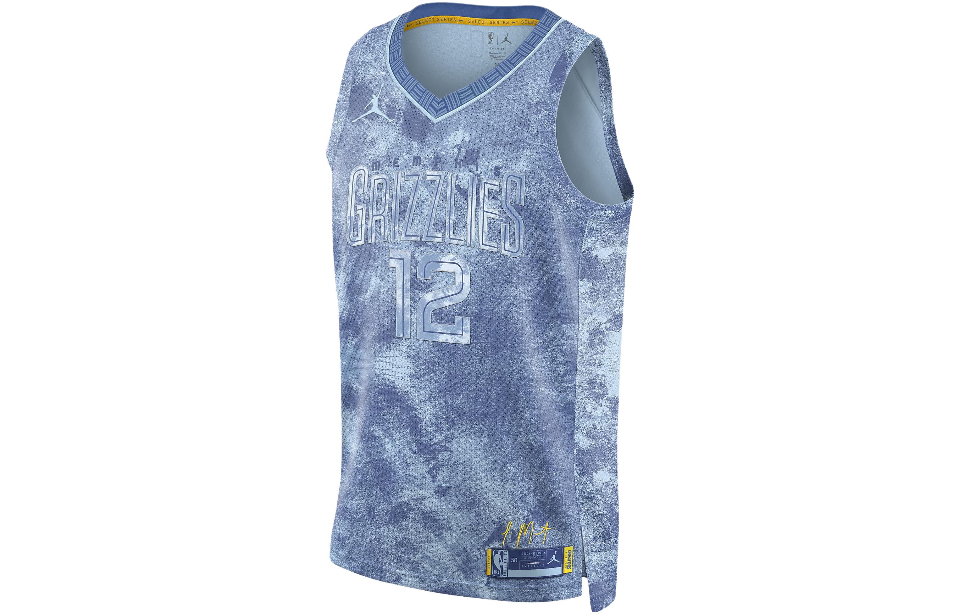 Nike Sports Life Series Dri-FIT NBA Memphis Grizzlies 23 season Ja Morant No. 12 Letter tie-dye printed sports and leisure breathable basketball vest men's cobalt blue