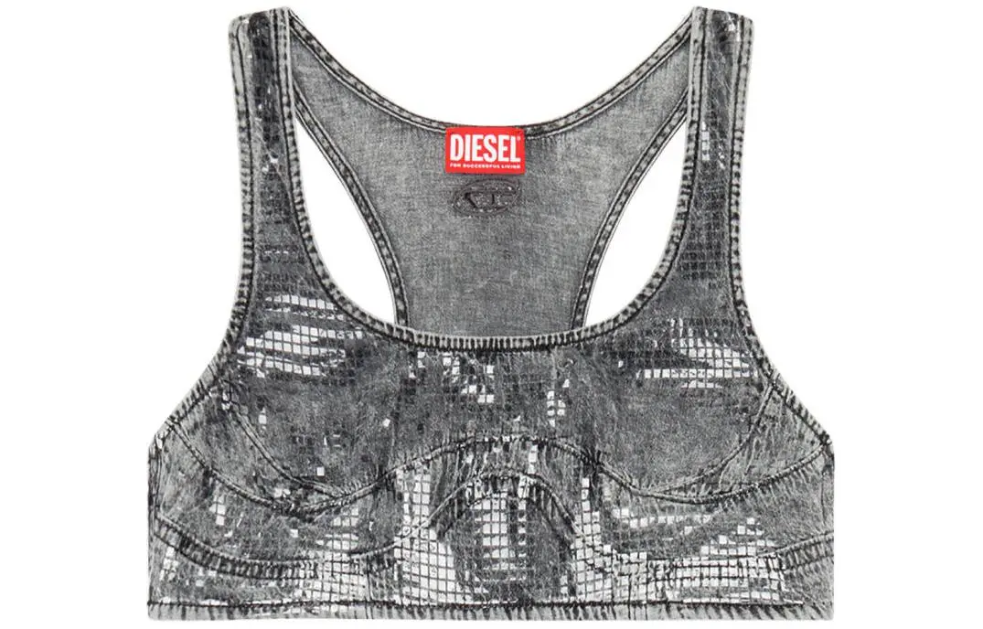 Diesel Toppy Sequin-Effect Denim Cropped Top