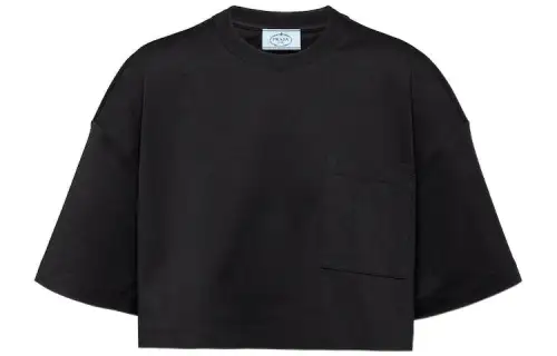 PRADA Crop Tops Women's Black Crew Neck Moderate