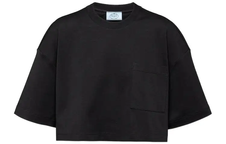 PRADA Crop Tops Women's Black Crew Neck Moderate
