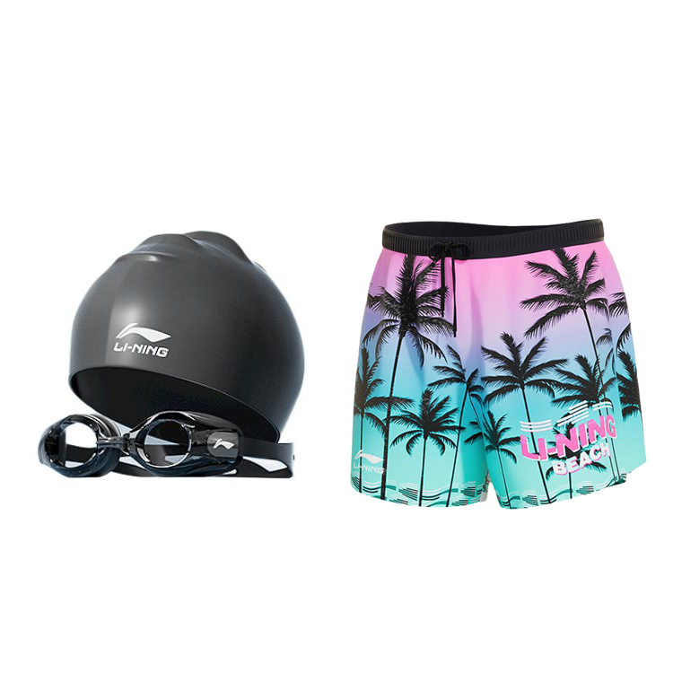 Li Ning Beach Shorts Men’s Moderate Square Leg Swim Trunks